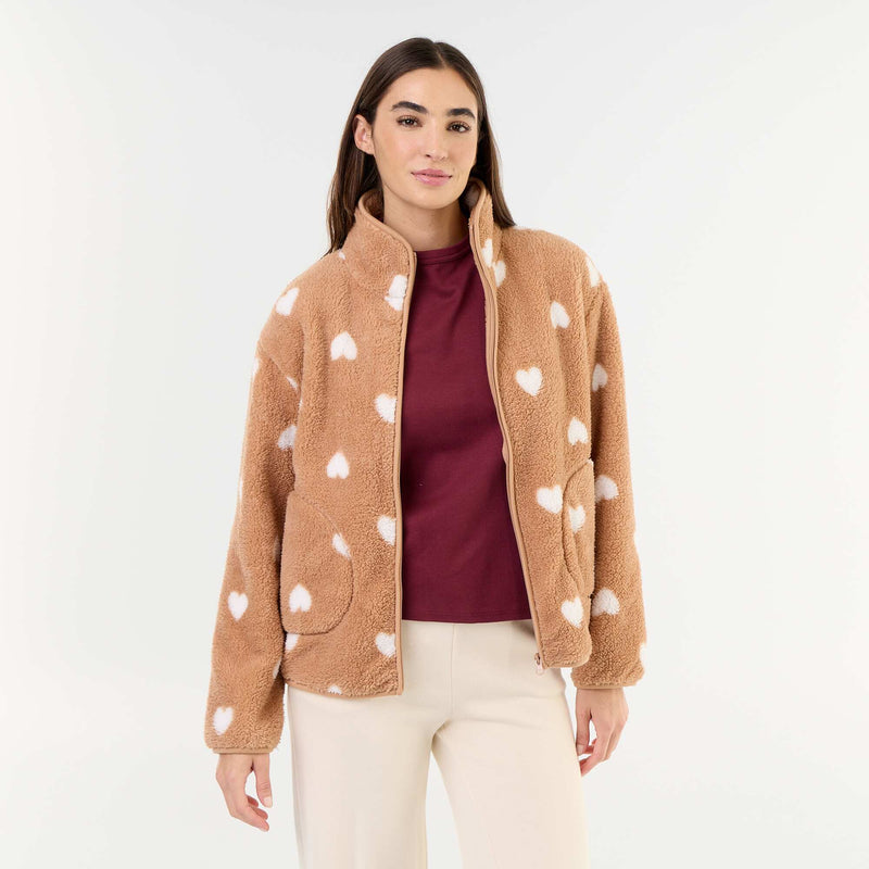Haut en polaire zippé à motif – Marron – Kiabi Maroc