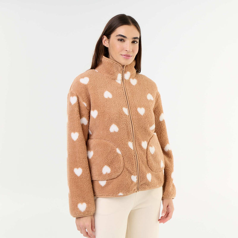 Haut en polaire zippé à motif – Marron – Kiabi Maroc