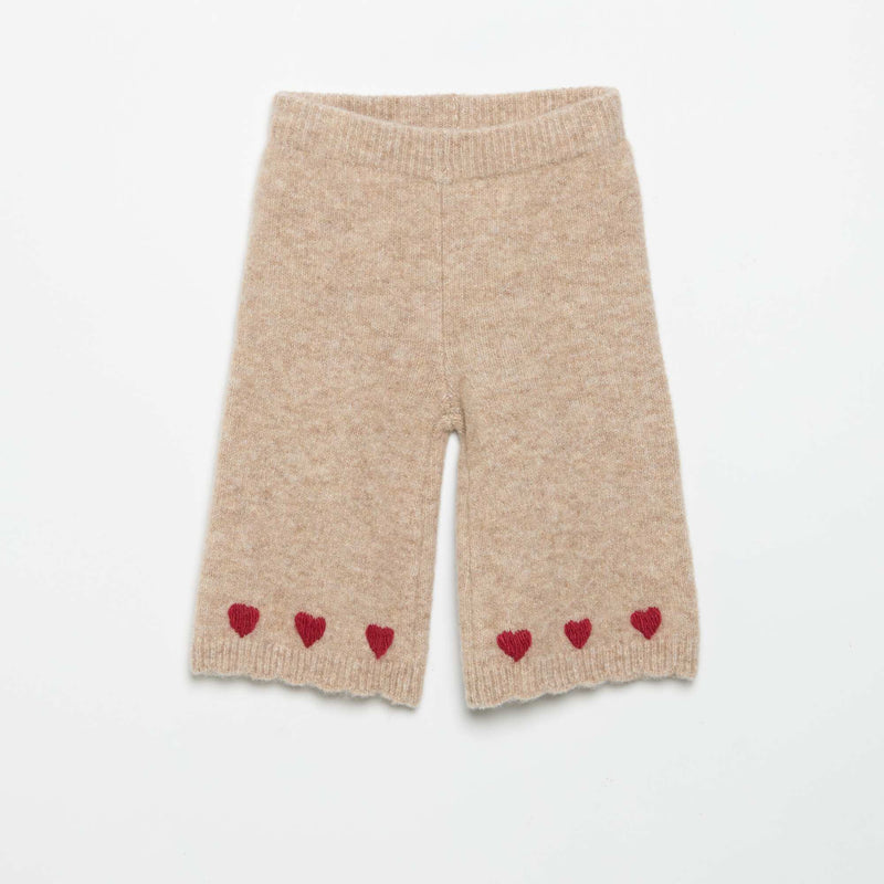 Pantalon en tricot avec broderies – Beige – Kiabi Maroc