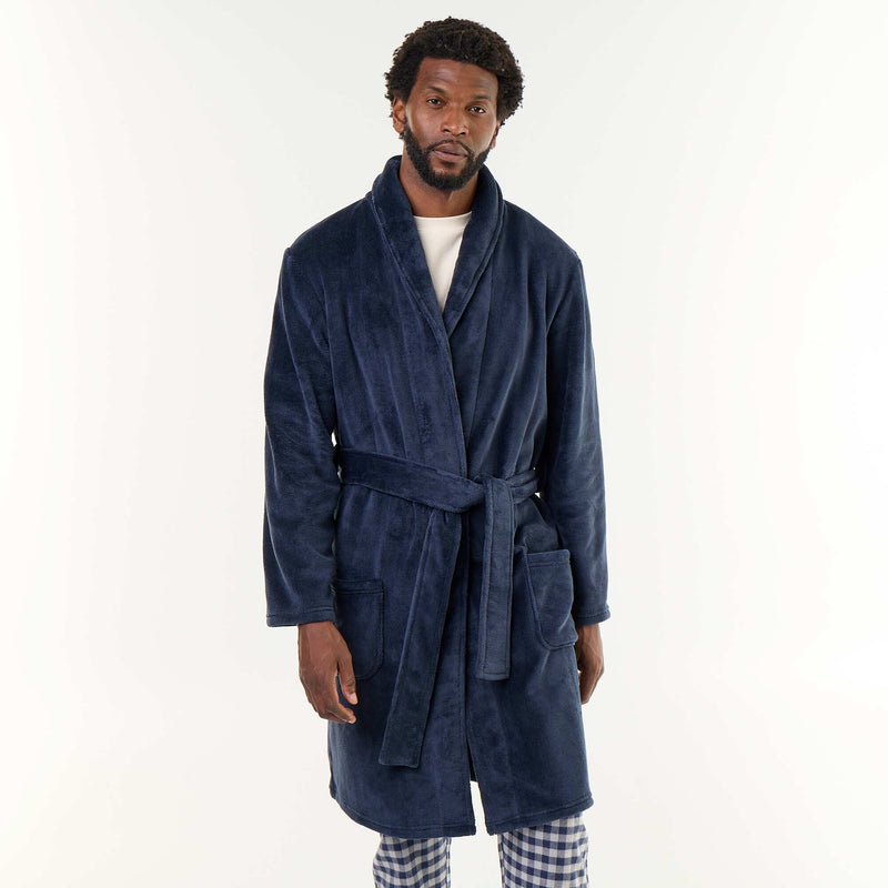Peignoir en polaire avec ceinture – Bleu – Kiabi Maroc
