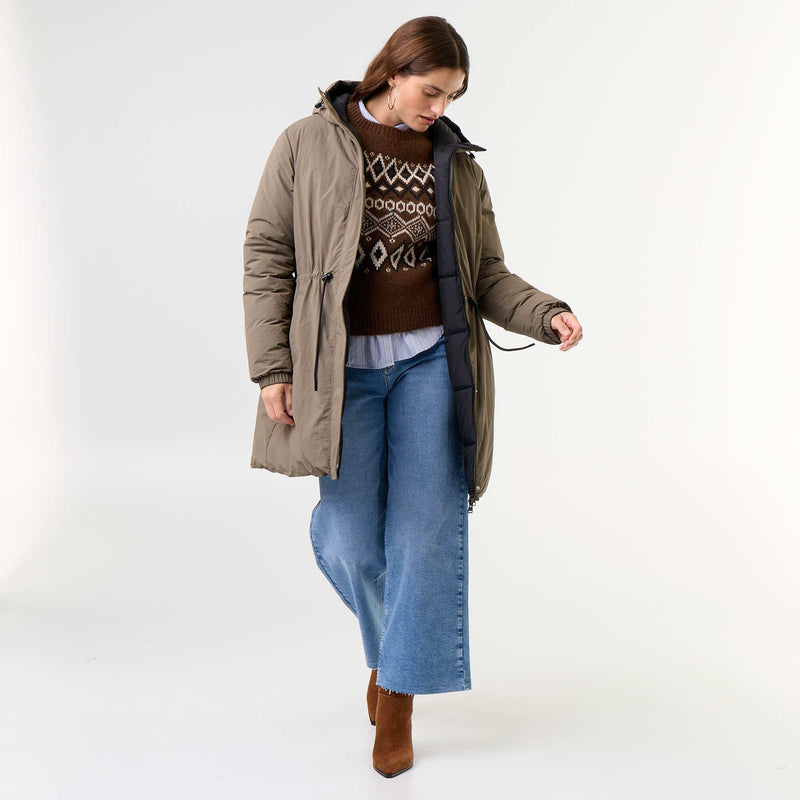 Parka longue réversible – Kaki – Kiabi Maroc