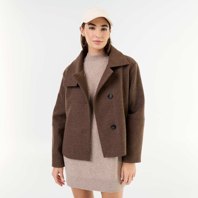 Manteau court effet lainage – Marron – Kiabi Maroc