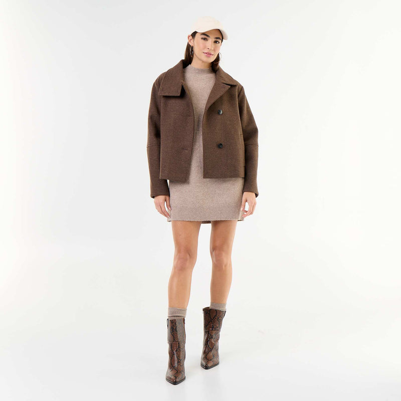 Manteau court effet lainage – Marron – Kiabi Maroc