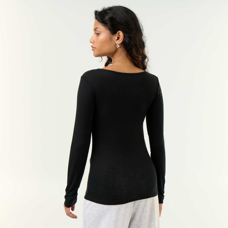 T-shirt manches longues laine mélangée – Noir – Kiabi Maroc