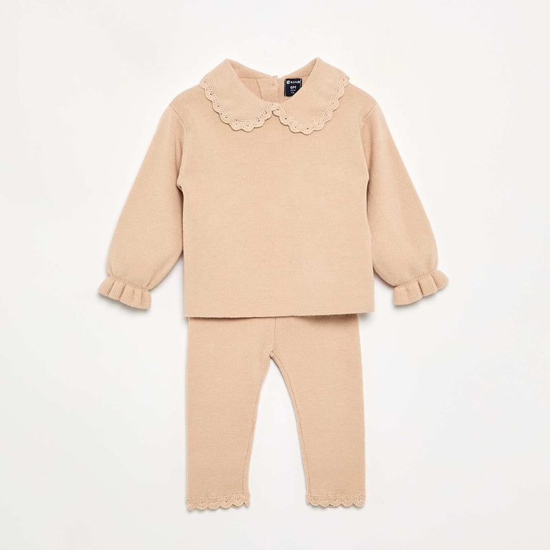 Ensemble sweat + legging en maille compact - 2 pièces – Beige – Kiabi Maroc