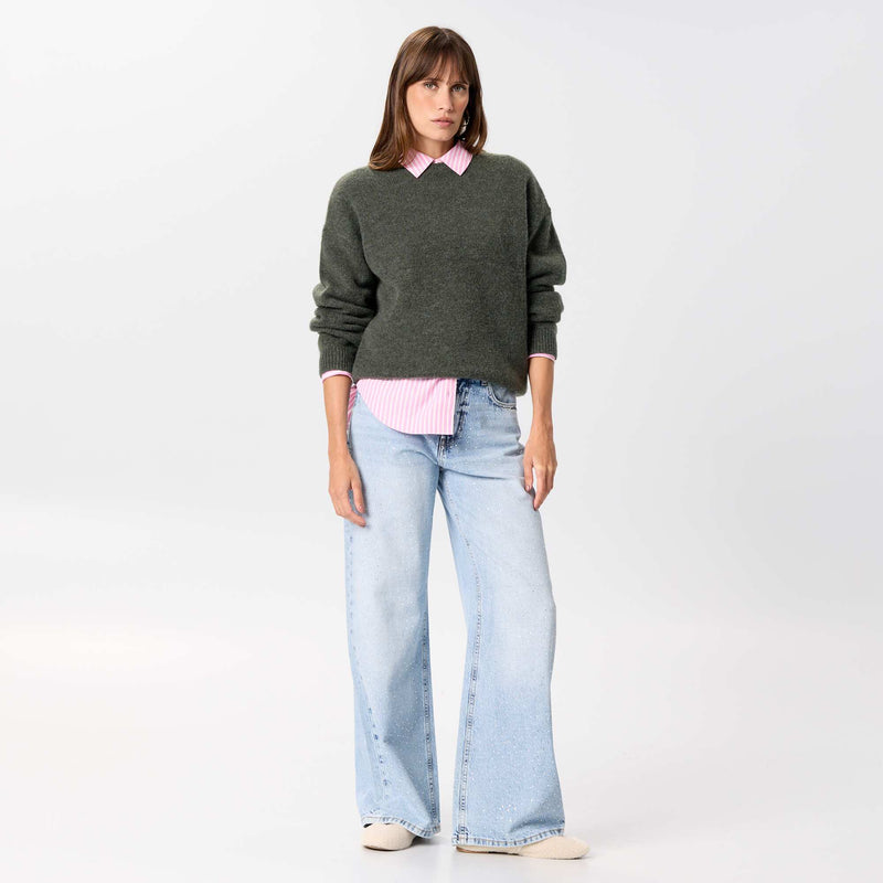 Pull en maille grosse jauge – Vert – Kiabi Maroc
