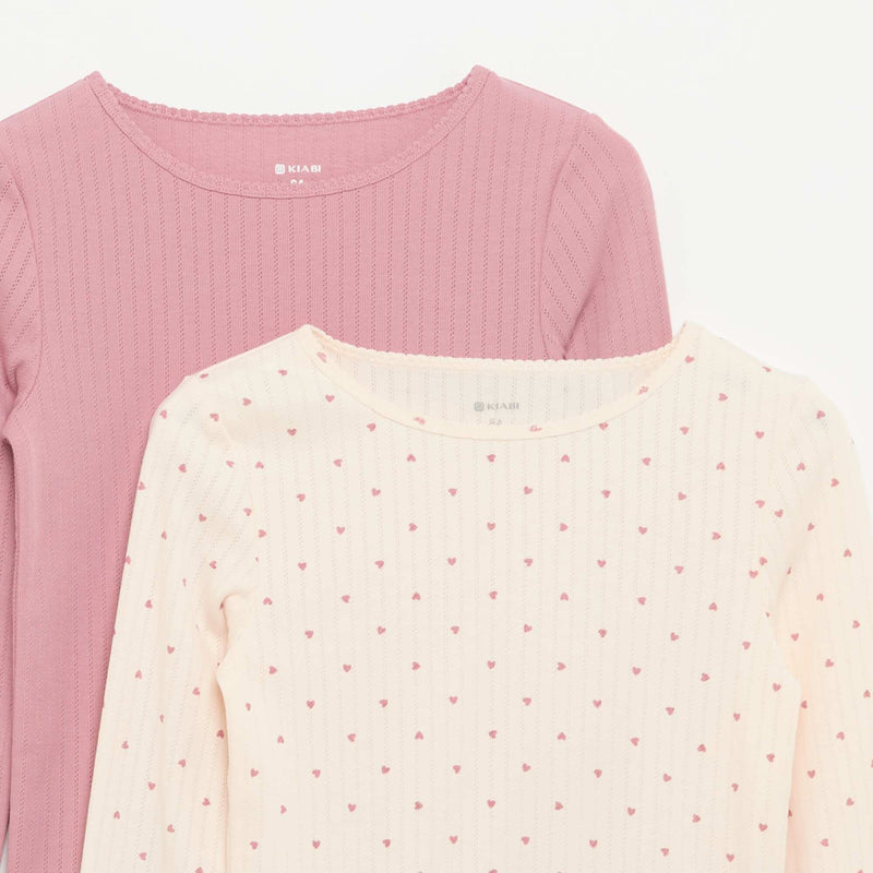 Lot de 2 T-shirts à manches longues en maille fantaisie – Rose – Kiabi Maroc