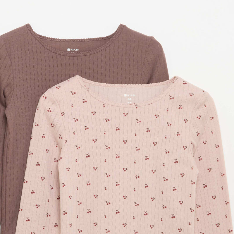 Lot de 2 T-shirts à manches longues en maille fantaisie – Rose – Kiabi Maroc