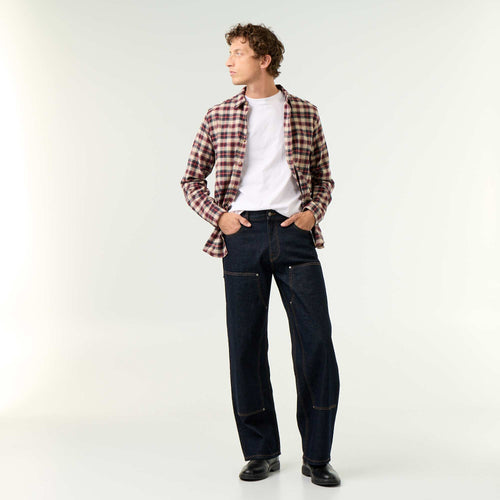 Jean baggy uni avec empiècements fantaisies