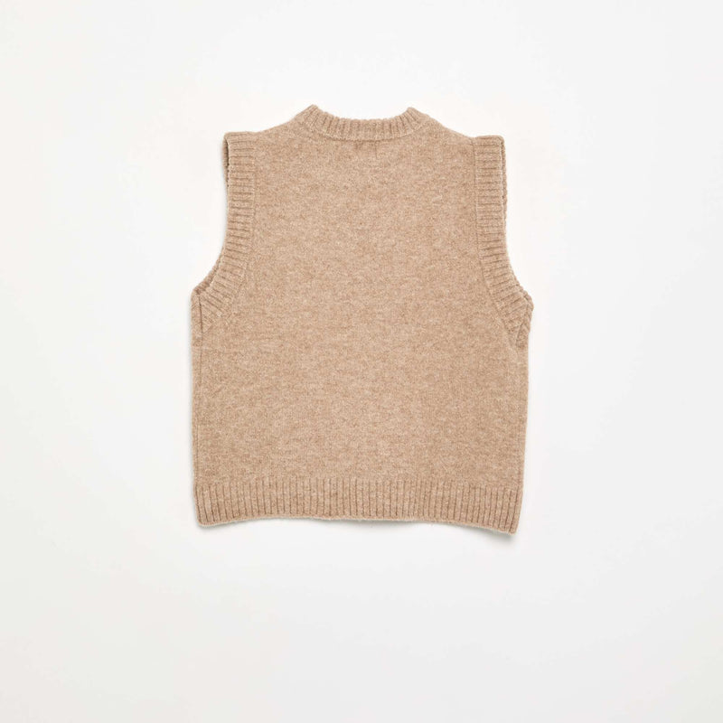 Pull uni sans manches – Beige – Kiabi Maroc
