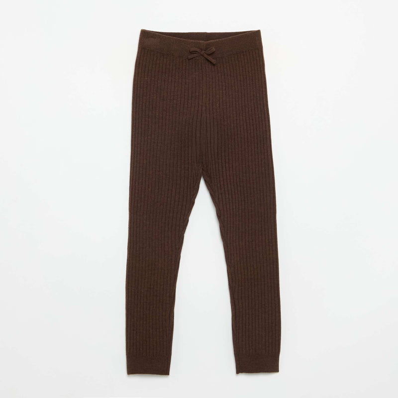 Legging en tricot uni avec noeud à la taille – Marron – Kiabi Maroc