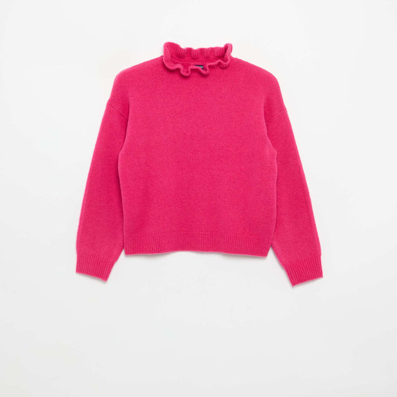 Pull avec col montant ondulé – Rose – Kiabi Maroc