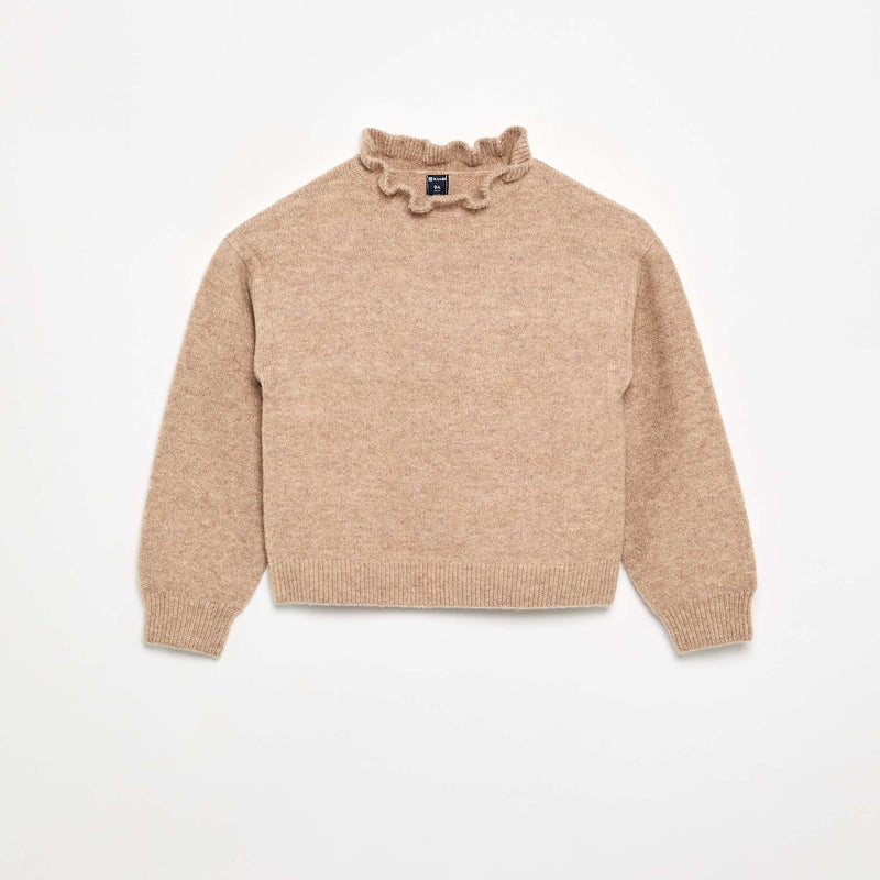 Pull avec col montant ondulé – Beige – Kiabi Maroc