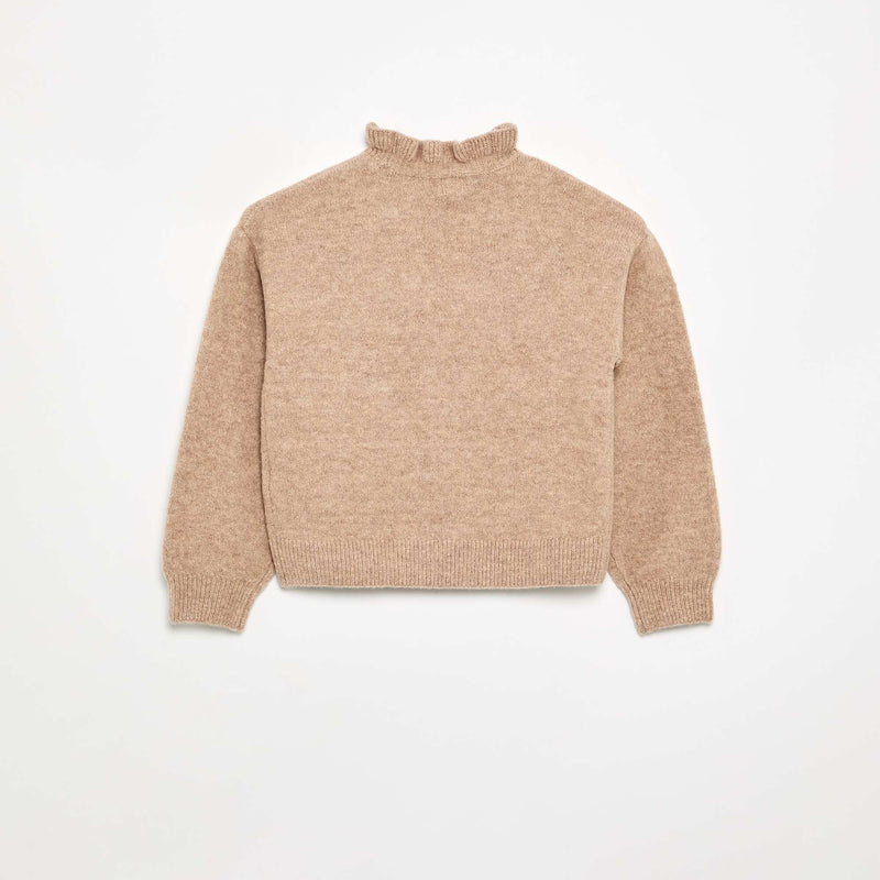 Pull avec col montant ondulé – Beige – Kiabi Maroc