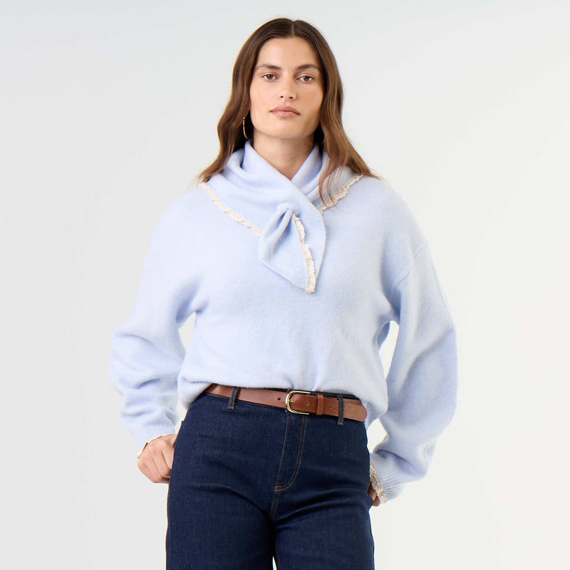 Pull avec foulard assorti – Bleu – Kiabi Maroc