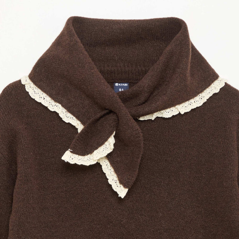 Ensemble 2 pièces avec bords en crochet - Pull + foulard – Marron – Kiabi Maroc