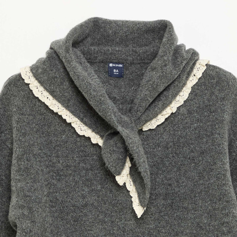 Ensemble 2 pièces avec bords en crochet - Pull + foulard – Gris – Kiabi Maroc