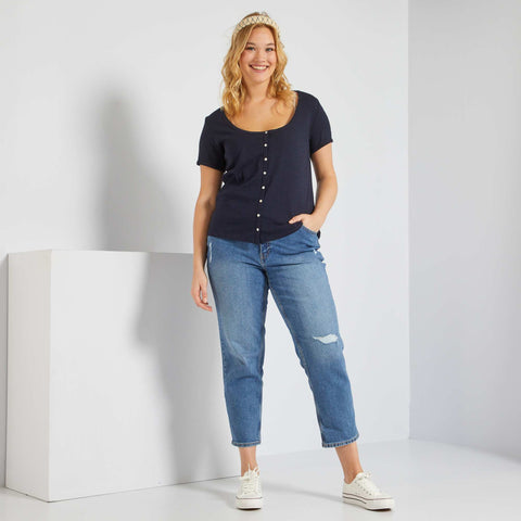 T-shirt en maille jacquard à boutons