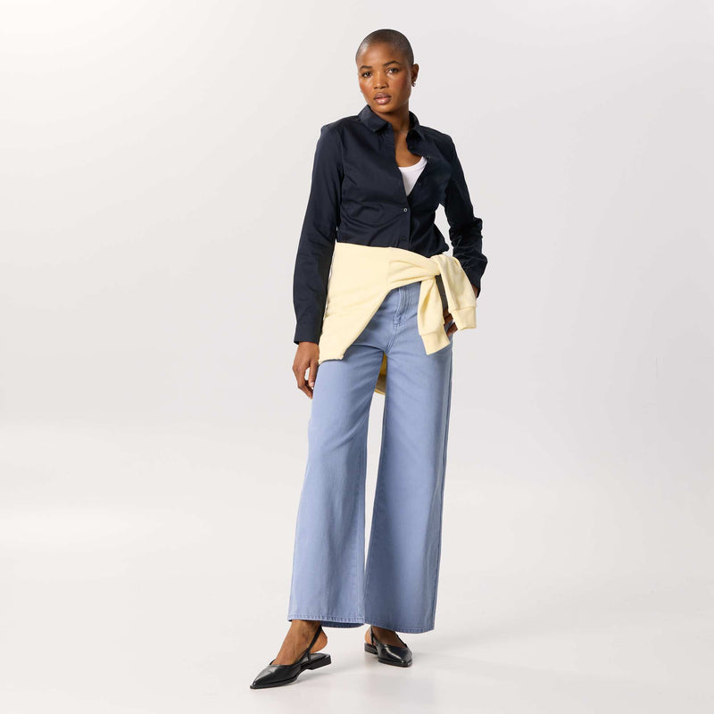 Chemise fittée col italien – Bleu – Kiabi Maroc