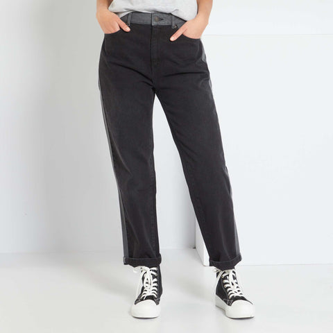 Jean droit taille haute avec double délavage