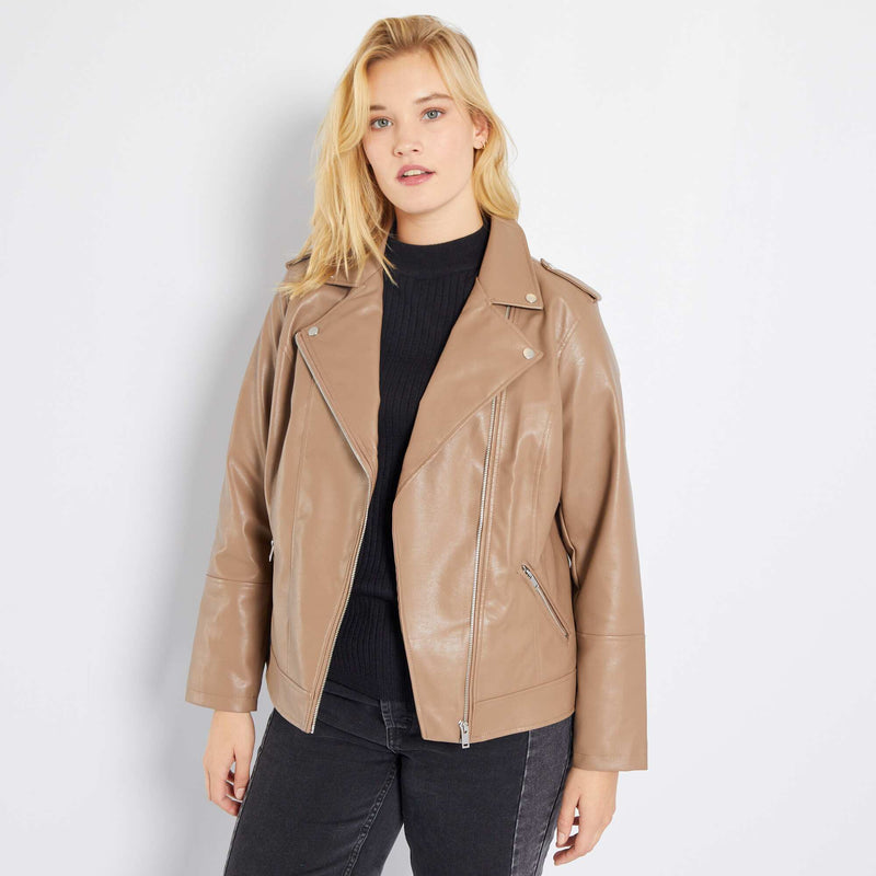 Blouson en simili avec col cranté